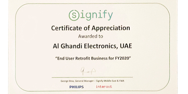 Al Ghandi Electronics awarded for Philips LED Lighting Retrofit Business