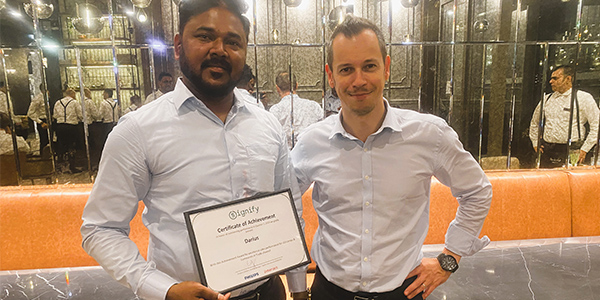 Congratulations to Mr. Darius Judith on receiving the Outstanding Sales Performance Certificate from Signify